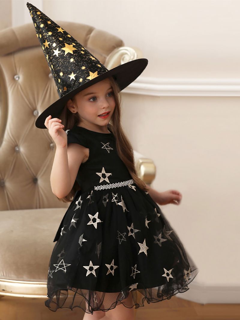 Halloween Flickor Starry Pentagram Design Mesh Dress Festklänningar Evenemangsklänningar