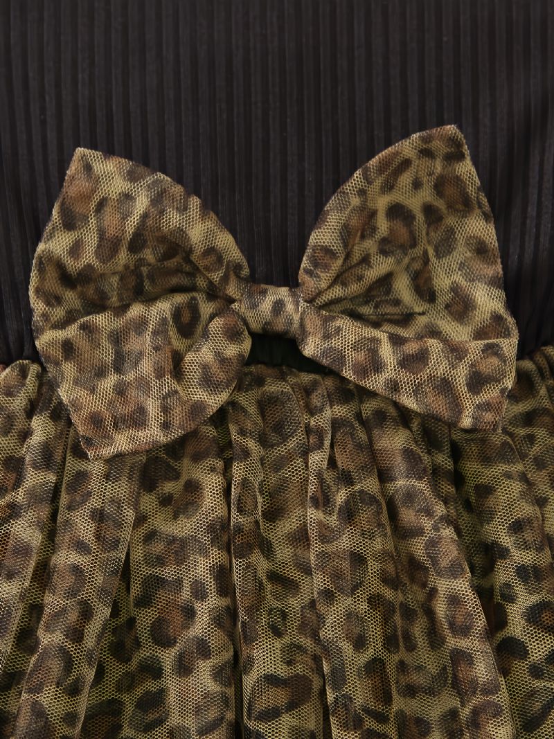 Småbarn Barn Flickor Kortärmade Bowknot Mesh-klänningar Med Leopardtryckt Tyll Prinsessklänning För Födelsedagsfest