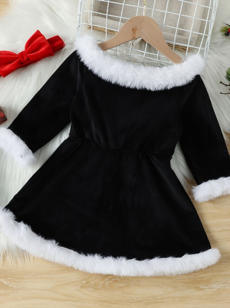 Småbarn Bebis Flickor Långärmad Rosett Av Axeln Klänning Jul Outfits