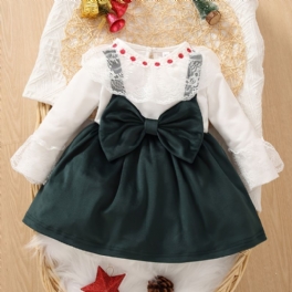 Småbarn Flickor Klänning Skarva Rosett Spets Prinsessklänning Födelsedagsfest Barnkläder