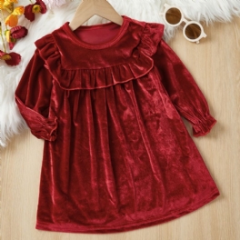 Småbarn Flickor Sammetsklänning Långärmad Prinsessklänning Jul Födelsedagsfest Barnkläder