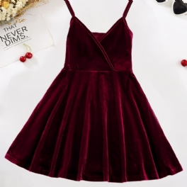 Tjej Burgundy Velvet Spaghetti Stap Cami Dress Barnkläder