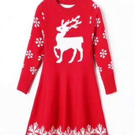 Tjejer Julklänning Rensnöflinga Stickad Tröja Klänning Vinter