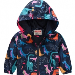 1 St Casual Söt Dinosaur Print Dragkedja Huvjacka Cardigan Krage Termojacka För Vinter Pojkar Flickor