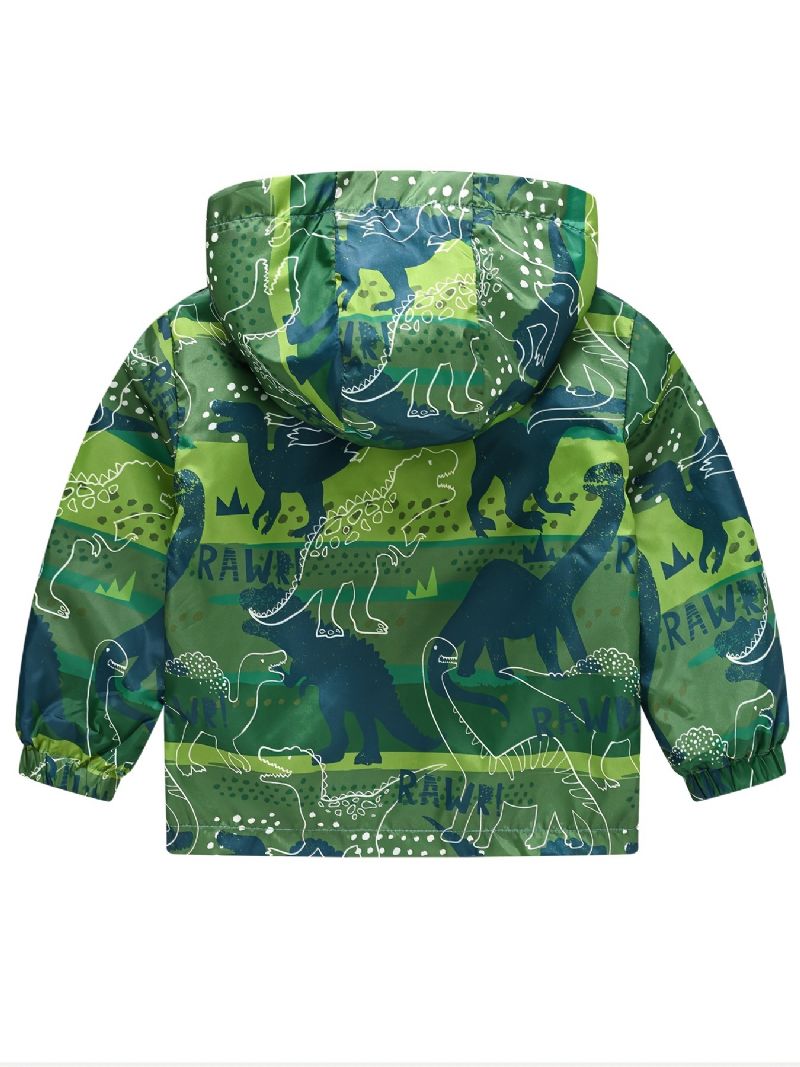 1 St Casual Söt Grön Dinosaurie Print Dragkedja Huvjacka Cardigan Krage Termojacka För Vinter Pojkar Flickor