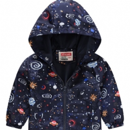 1 St Pojkar Casual Space Print Dragkedja Huvjacka Cardigan Krage Termojacka För Vintern