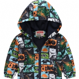 1 St Pojkar Flickor Casual Söt Dinosaur Print Dragkedja Huvjacka Kofta Krage Fleece Termojacka För Vinter