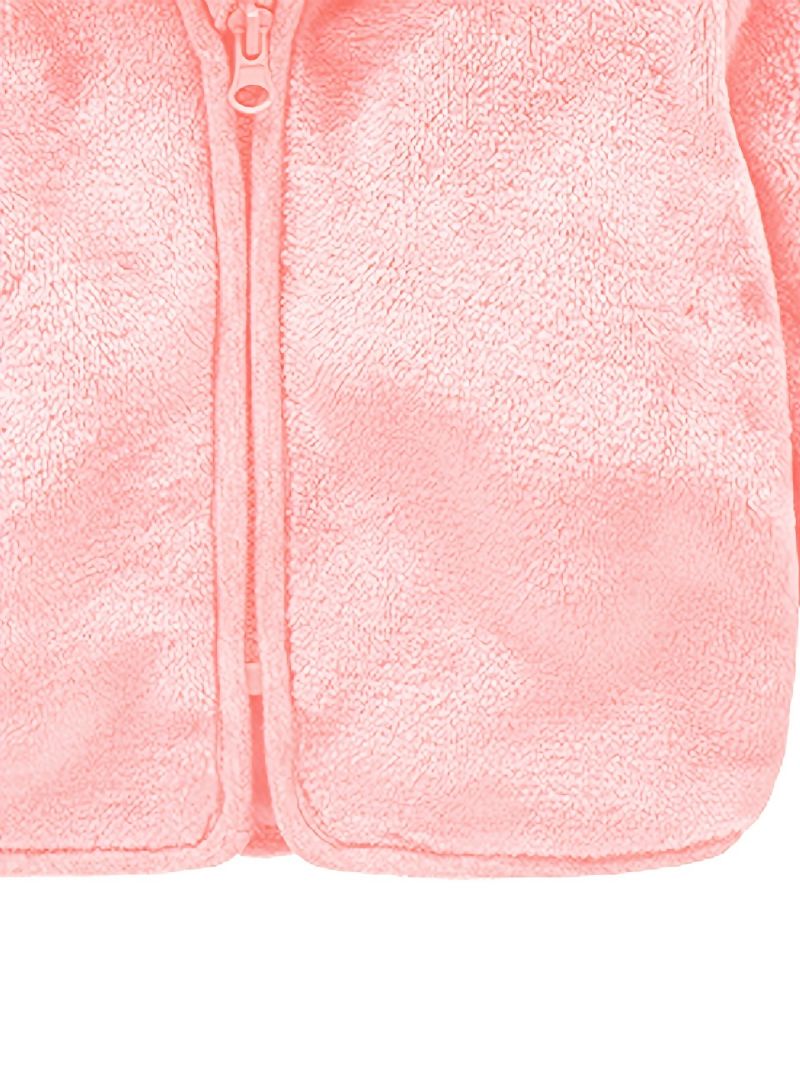 Bebis Flickor Casual Söt Fleece Dragkedja Huvjacka Med Björnöra Långärmade Termiska Ytterkläder För Vintern