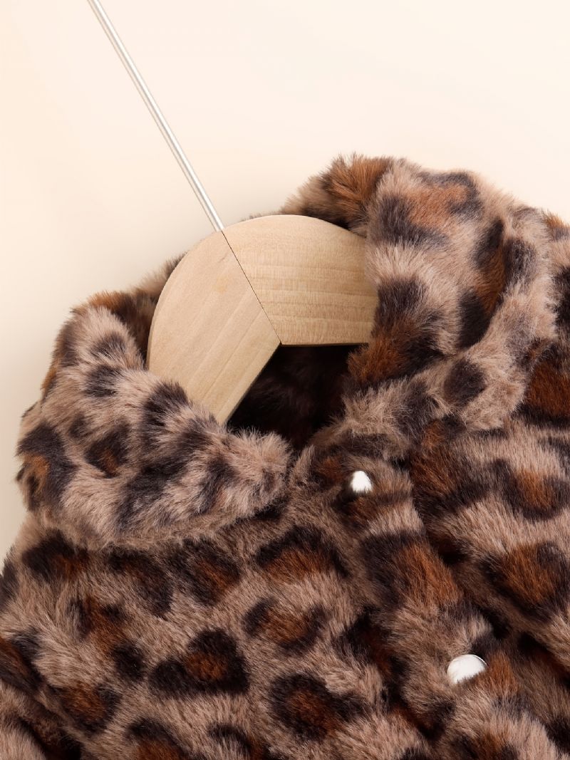 Bebis Flickor Leopard Print Fleecejacka För Vinter Kläder