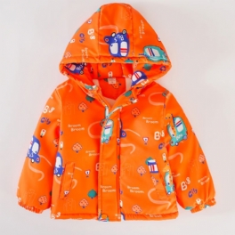 Bebis Hooded Jacka Cartoon Print Långärmad Dragkedja Fleece Varma Pojkar Flickor