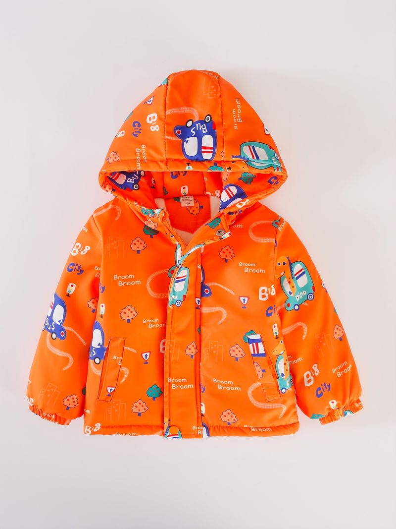 Bebis Hooded Jacka Cartoon Print Långärmad Dragkedja Fleece Varma Pojkar Flickor