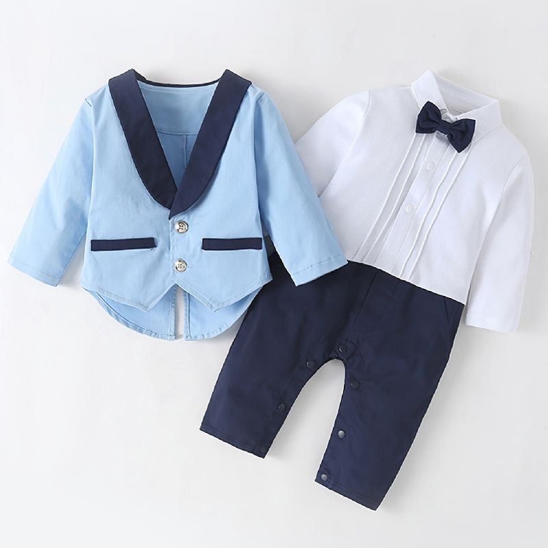 Bebis Pojkar Colorblock Långärmad Jumpsuit + Matchande Jacka Bebisdopdräkter Bebiskläder