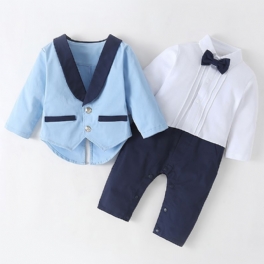 Bebis Pojkar Colorblock Långärmad Jumpsuit + Matchande Jacka Bebisdopdräkter Bebiskläder