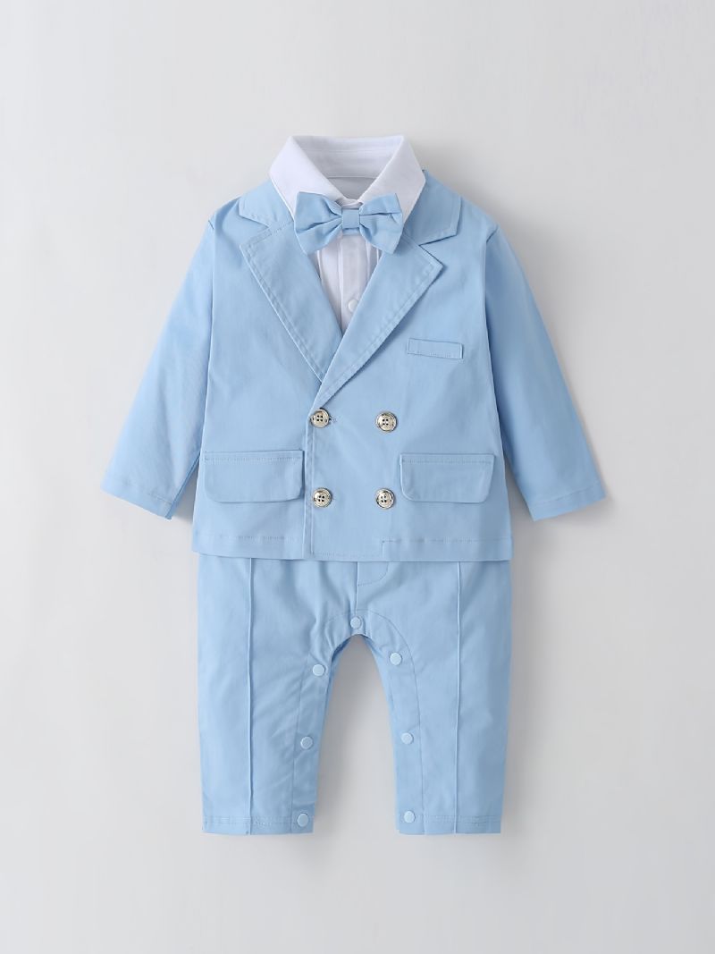 Bebis Pojkar Gentleman Outfit Rompers Långärmad Jumpsuit & Jacka Set Bröllopsfödelsedagsfest