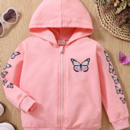 Flickor Bebis Mode Butterfly Print Hooded Zipper Jacka Höst