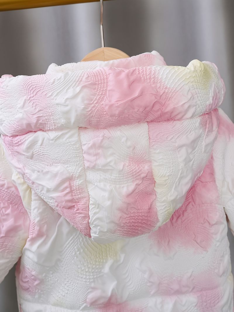 Flickor Casual Tie Dye Präglad Huvajacka Termisk Fleece Vadderade Ytterkläder Med Dragkedja För Vintern