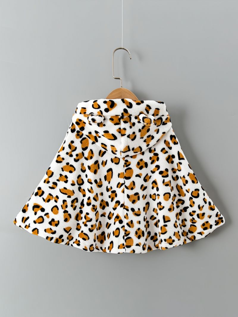 Flickor Leopard Print 3d Öron Design Batwing Ärm Huva Flanell Jacka Kappa Barnkläder