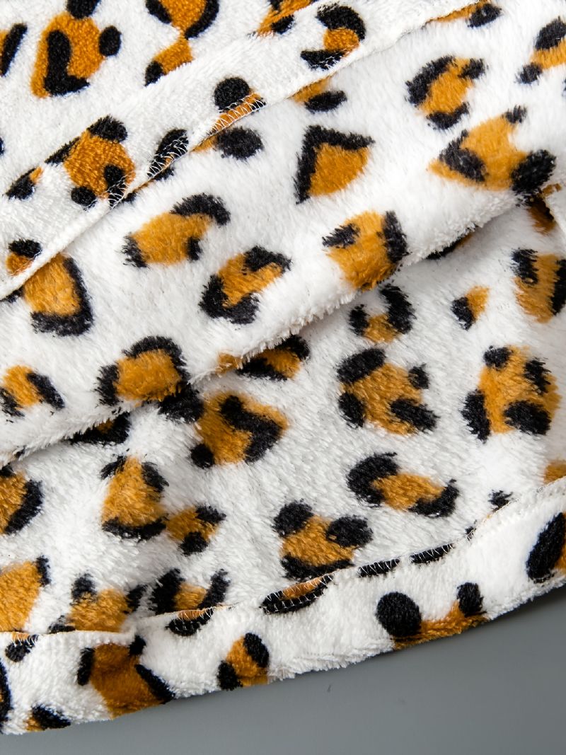 Flickor Leopard Print 3d Öron Design Batwing Ärm Huva Flanell Jacka Kappa Barnkläder