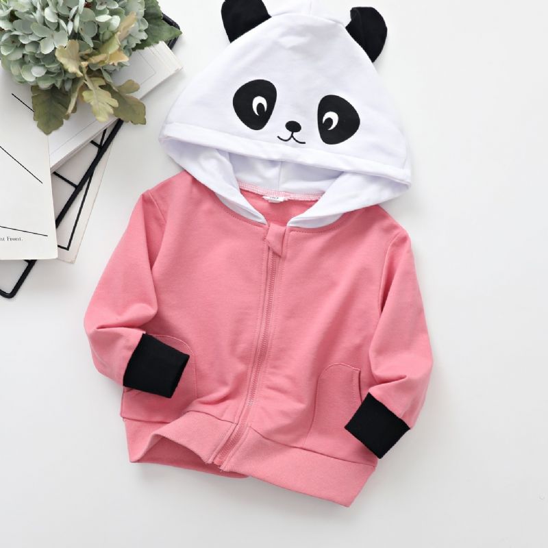 Flickor Panda Print Zip Jacka Thermal Hoodie För Barn