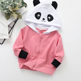 Flickor Panda Print Zip Jacka Thermal Hoodie För Barn
