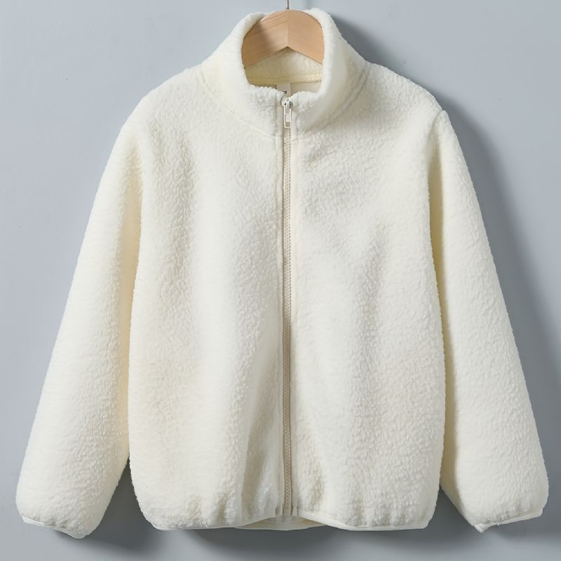 Flickor Solid Zip Up Fleece Thermal Jacka För Vinter Barnkläder