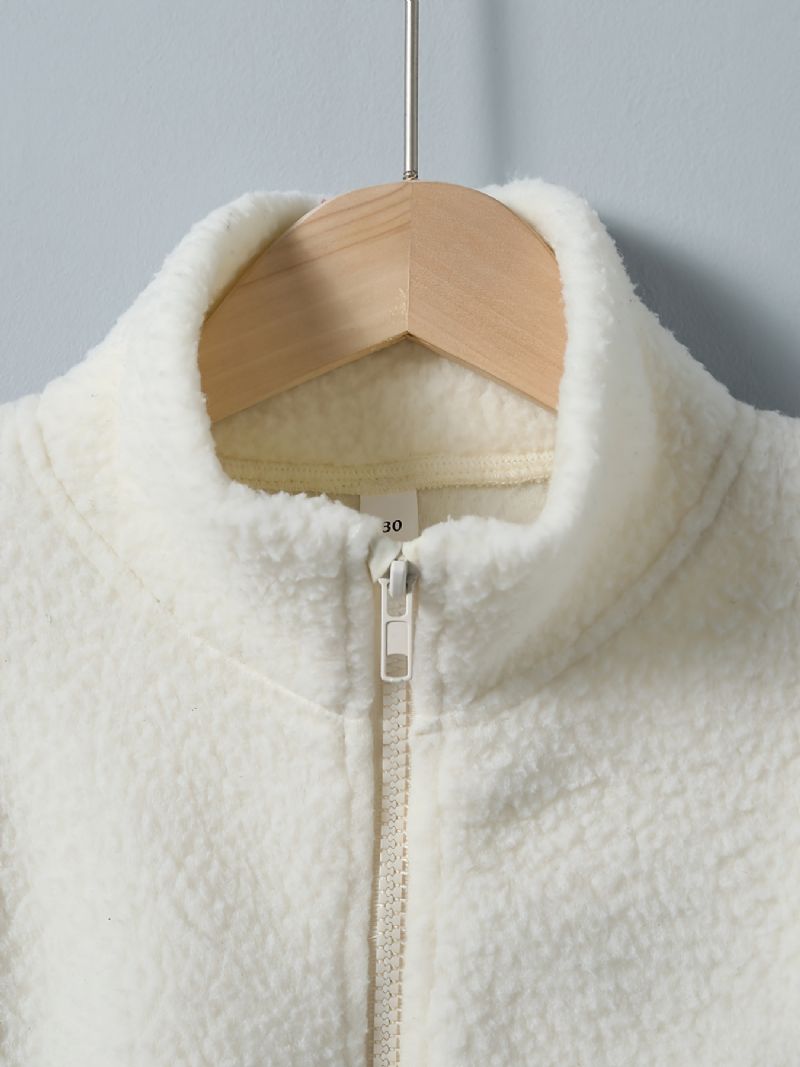 Flickor Solid Zip Up Fleece Thermal Jacka För Vinter Barnkläder