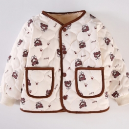 Höst Vinter Barn Modeabla Bear Tryckt Crew Neck Fleece Varm Jacka