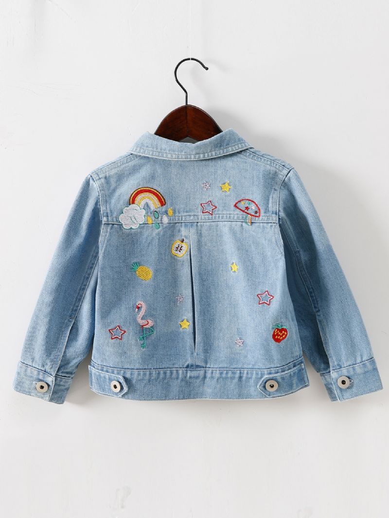 Höst Vinter Barn Modeabla Broderade Mönster Jeansjacka