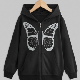 Höst & Vinter Flickor Casual Butterfly Print Dragkedja Huvtröja