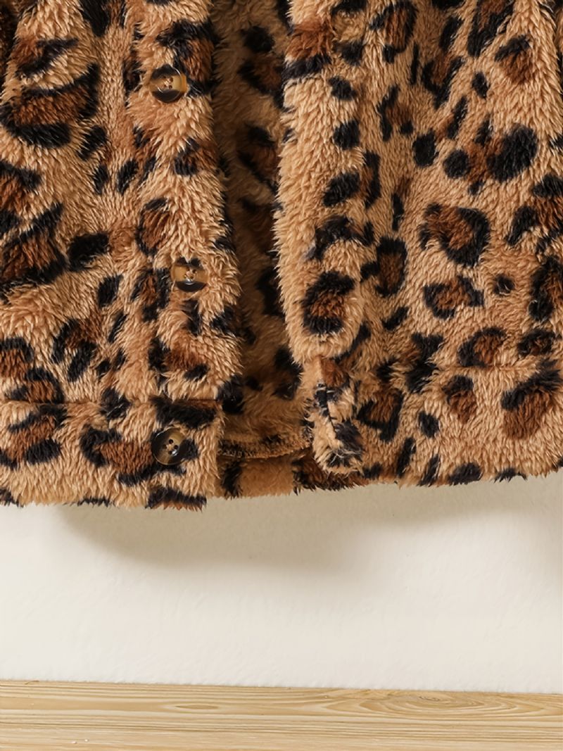 Höstvinter Bebis Mode Leopard Förtjockad Varm Fleecejacka