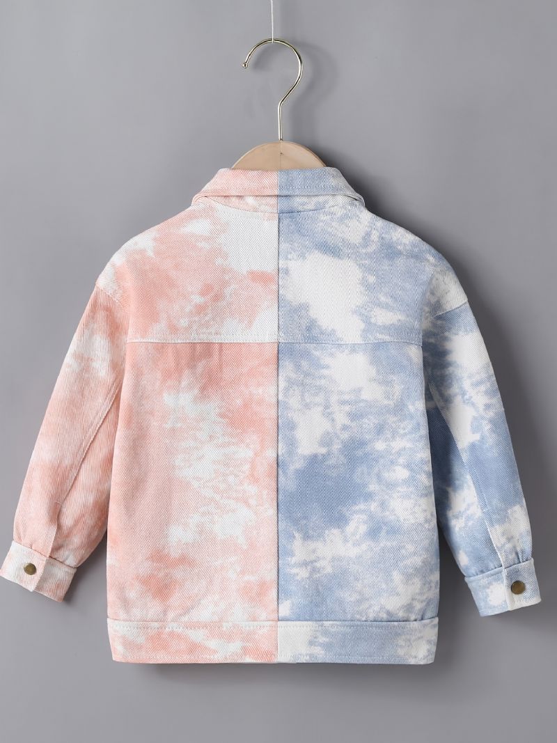 Jeansjacka För Barn Tie Dye Splicing Långärmad Knäppning Topp Pojkar Flickor Barnkläder