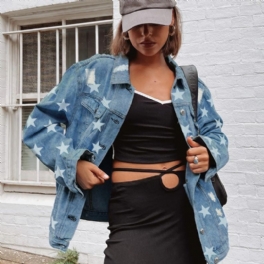 Kvinnors Grafiskt Tryck Drop Shoulder Casual Jeansjacka Flickor New Fall Mode