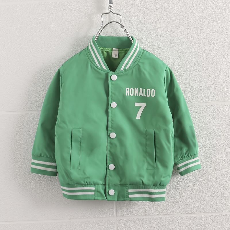 Pojkar Bokstavsnummer Print Randig Trim Baseballjacka