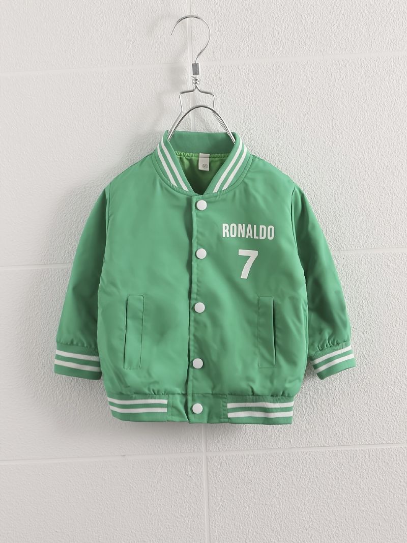 Pojkar Bokstavsnummer Print Randig Trim Baseballjacka