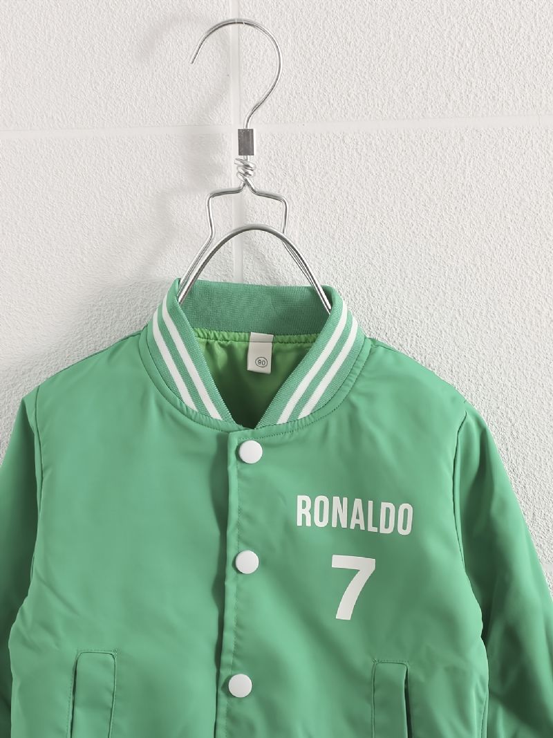 Pojkar Bokstavsnummer Print Randig Trim Baseballjacka