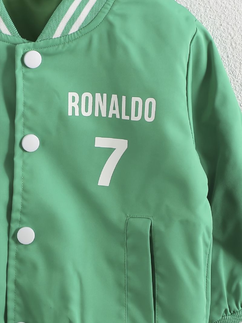 Pojkar Bokstavsnummer Print Randig Trim Baseballjacka