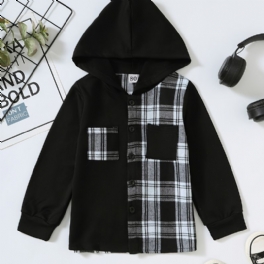 Pojkar Casual Stitching Rutig Huvjacka Med Kofta Krage För Vintern
