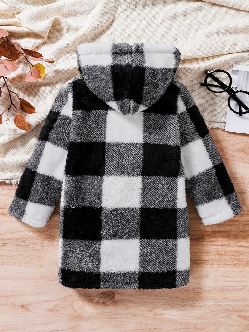 Pojkar Fleece Rutigt Mönster Huvjacka Casual Mjuka Barnkläder
