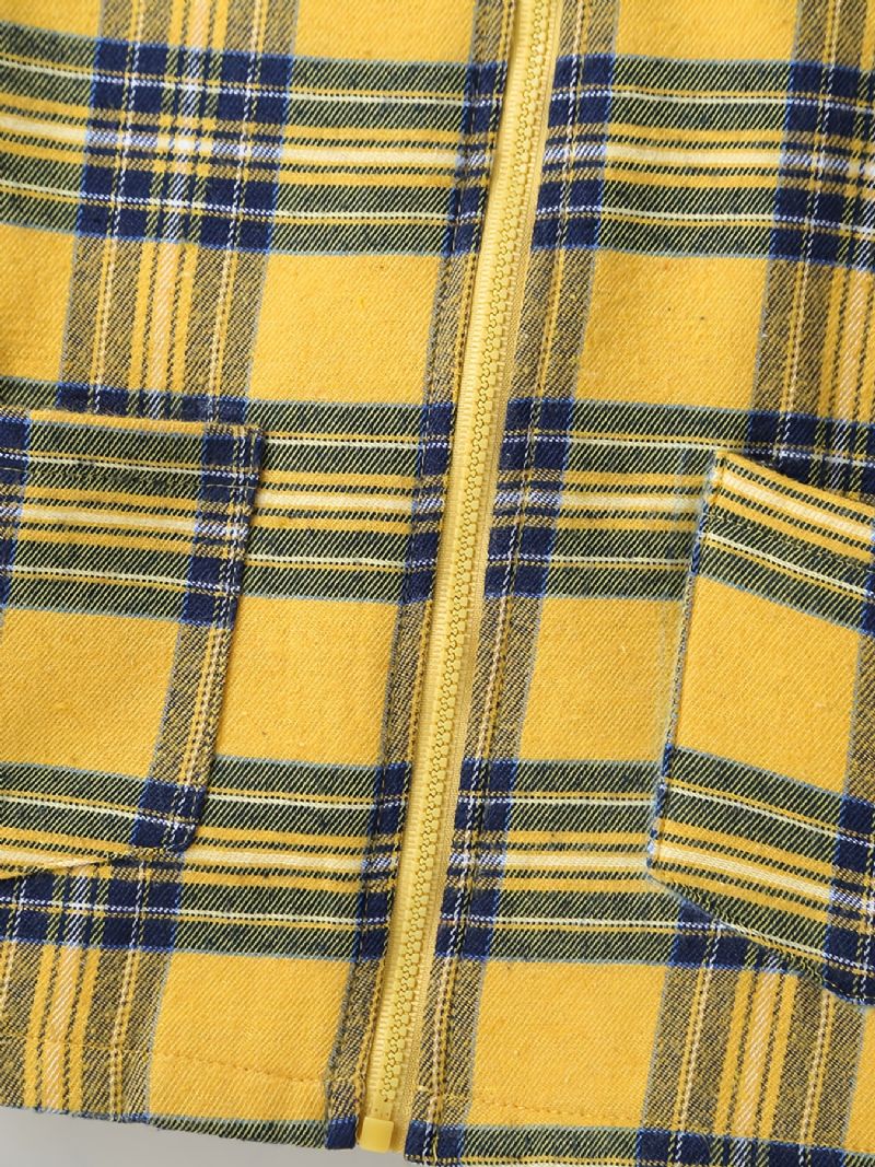 Småbarn Fleece Varm Jacka Rutad Långärmad Huva Dragkedja Med Fickor