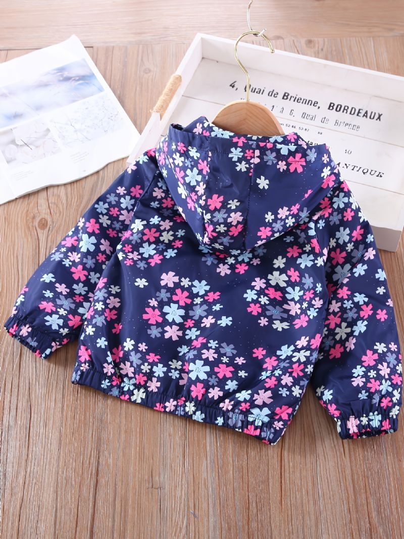 Tjejer Hooded Zipper Jacka Långärmad Blommor Print Pocket Top Barnkläder
