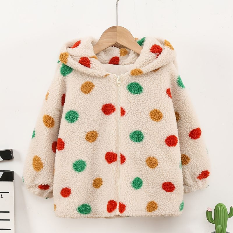 Tjejer Polka Dots Dragkedja Huvjacka Fleece Förtjockad Varm Vinter