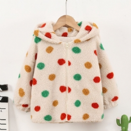 Tjejer Polka Dots Dragkedja Huvjacka Fleece Förtjockad Varm Vinter