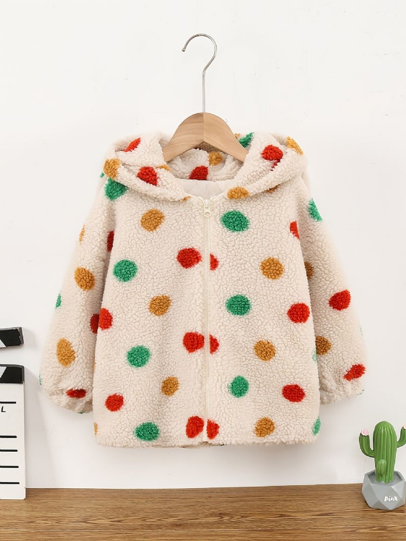 Tjejer Polka Dots Dragkedja Huvjacka Fleece Förtjockad Varm Vinter