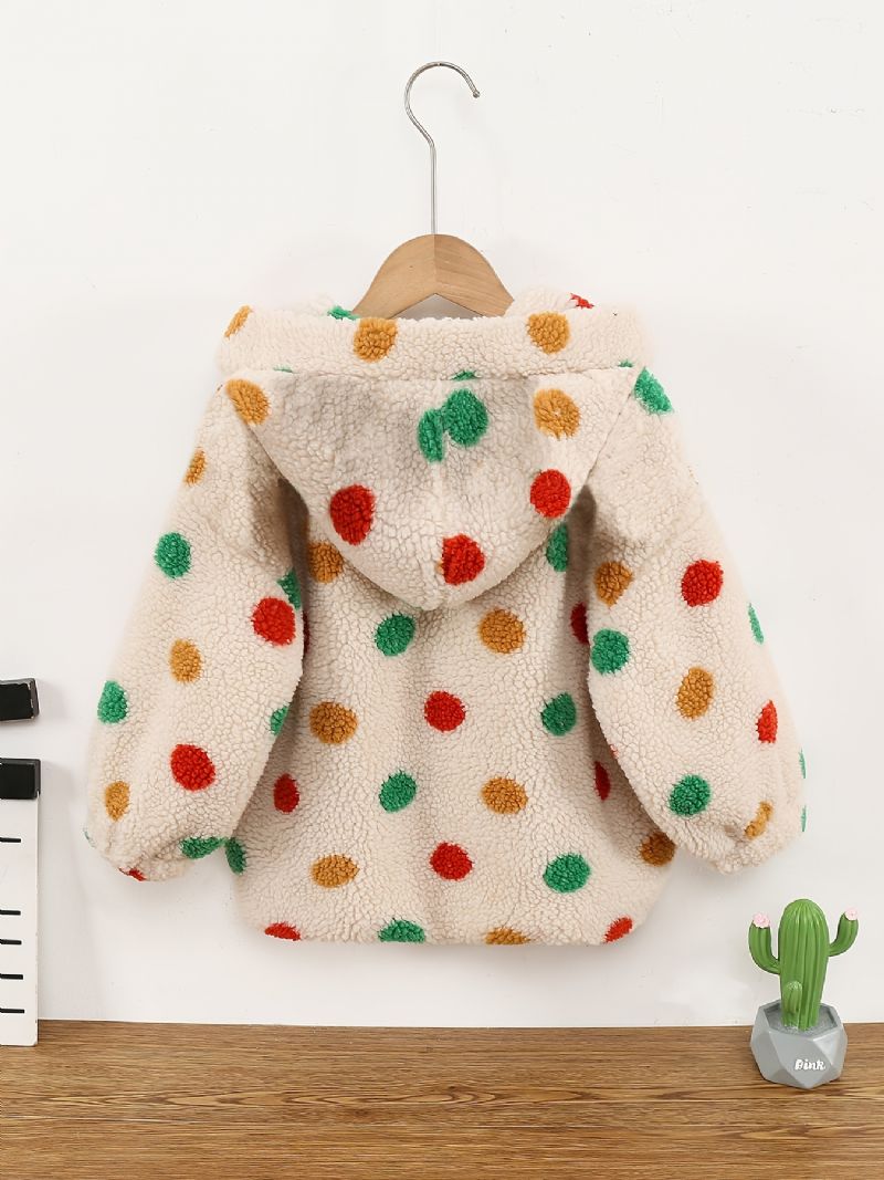 Tjejer Polka Dots Dragkedja Huvjacka Fleece Förtjockad Varm Vinter