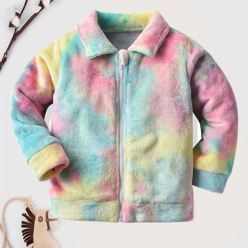 Tjejer Tie Dye Fleece Zipper Jacka För Vinter Barnkläder