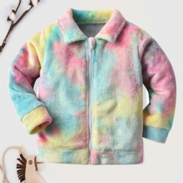 Tjejer Tie Dye Fleece Zipper Jacka För Vinter Barnkläder