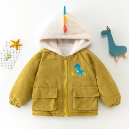 Toddler Pojkar Mode Dinosaur Print Plus Velvet Warm Zipper Huvjacka