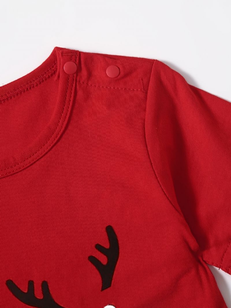 1 St Bebis Flickor Söta Tecknade Älgtryck Romper Crew Neck Jul Jumpsuit För Fest