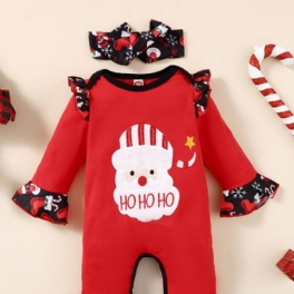 2 St Småbarn Bebis Jultomten Broderad Jumpsuit Romper & Hårband Set För Flickor