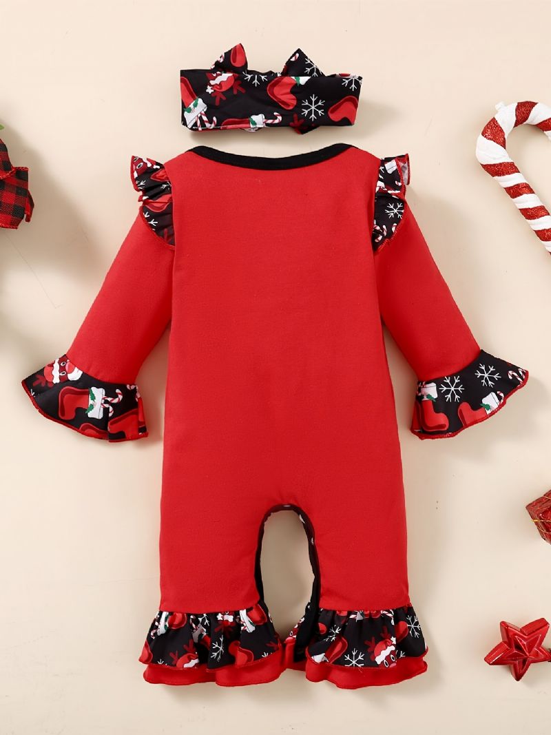 2 St Småbarn Bebis Jultomten Broderad Jumpsuit Romper & Hårband Set För Flickor